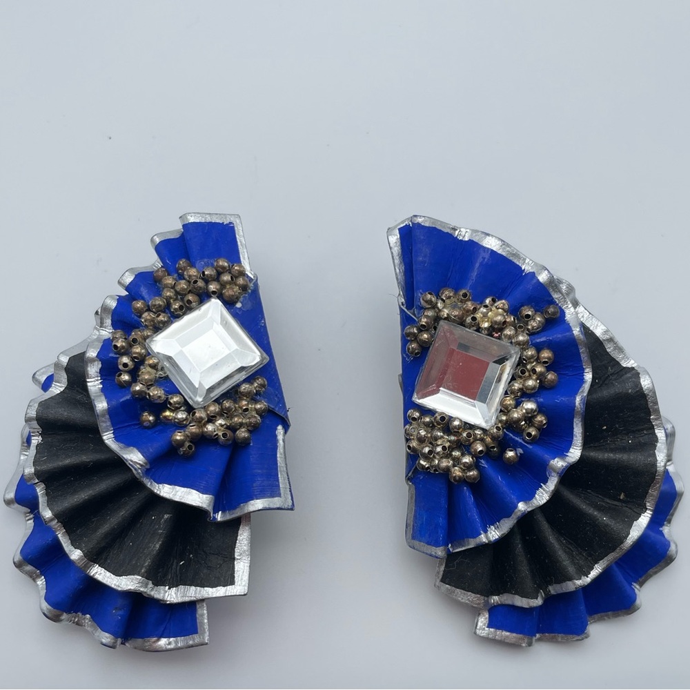 Contemporary black and blue vintage paper earrings